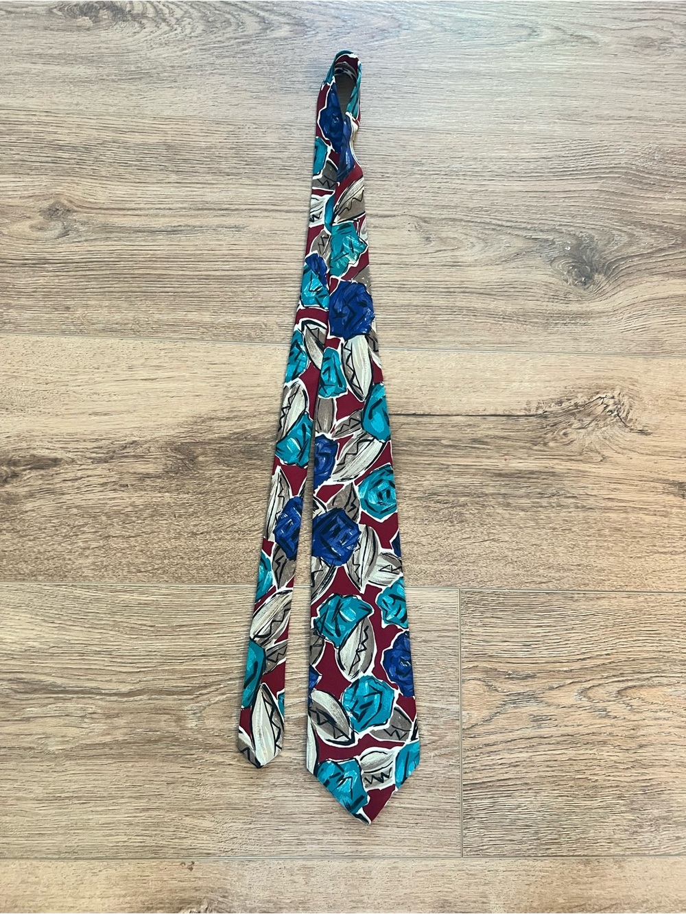 Vintage Pierre Cardin Floral Silk Tie - Burgundy, Teal & Blue